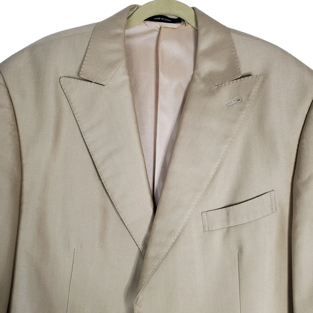 Sean John 43R 37R Gold Beige Silk Wool Two-Piece Suit Blazer Pants Career Formal